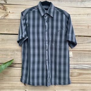 Haggar Men’s Microfiber Short Sleeve Button Down Small Grey Plaid